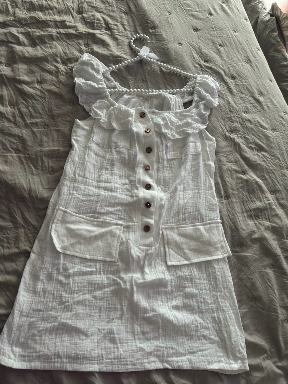 White Ruffle Button-Front Sundress - Picture 2 of 4
